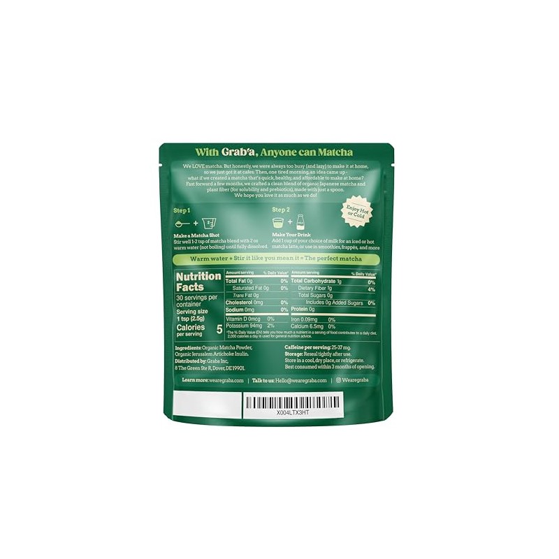 Graba Té Verde Matcha Instantáneo Orgánico En Polvo GrabA Matcha
