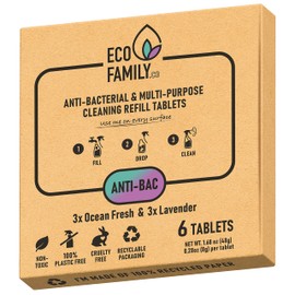 Eco Family, Anti-bacterial, Multipurpose, Cleaning Tablets, Refill, (6x 8g) | Eco-Friendly, Plastic-Free, Non-Toxic, Cruelty-Free | Ocean Fresh & Lavender Scent | For All Surfaces | Dissolve in Water