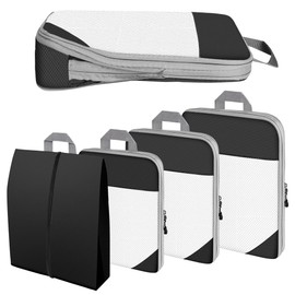 OSDUE Compression Packing Cubes Set, 4 Pieces Compression Packing Cubes, Compression Suitcase Oragnizer Set, Travel Packing Bags, Garment Bags, Ultralight, Expandable, Travel Packing Organiser for