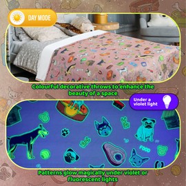 Glow In The Dark Blankets For Girls And Boys Cats & Dogs Kids Blanket 50"x 60" Toddler Girls Blanket Birthday Christmas Valentines Day Spaceship Toys Gift for Age 3 4 5 6 7 8 9 10 Year Old
