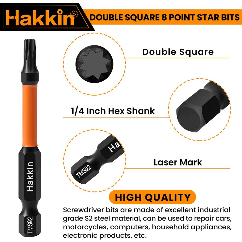 Double Square 8 Point Star Bit Set Hakkin 17Pcs S2