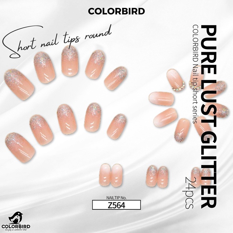 COLORBIRD Z564 Nail Tips, Short, 24 Pieces, Pink, Nail Tip,