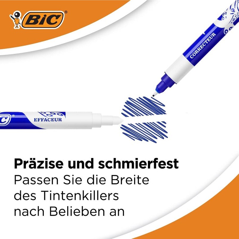 BIC Tintenkiller, 4 Stück, Tintenlöscher schmierfest, Ideal für das Büro,