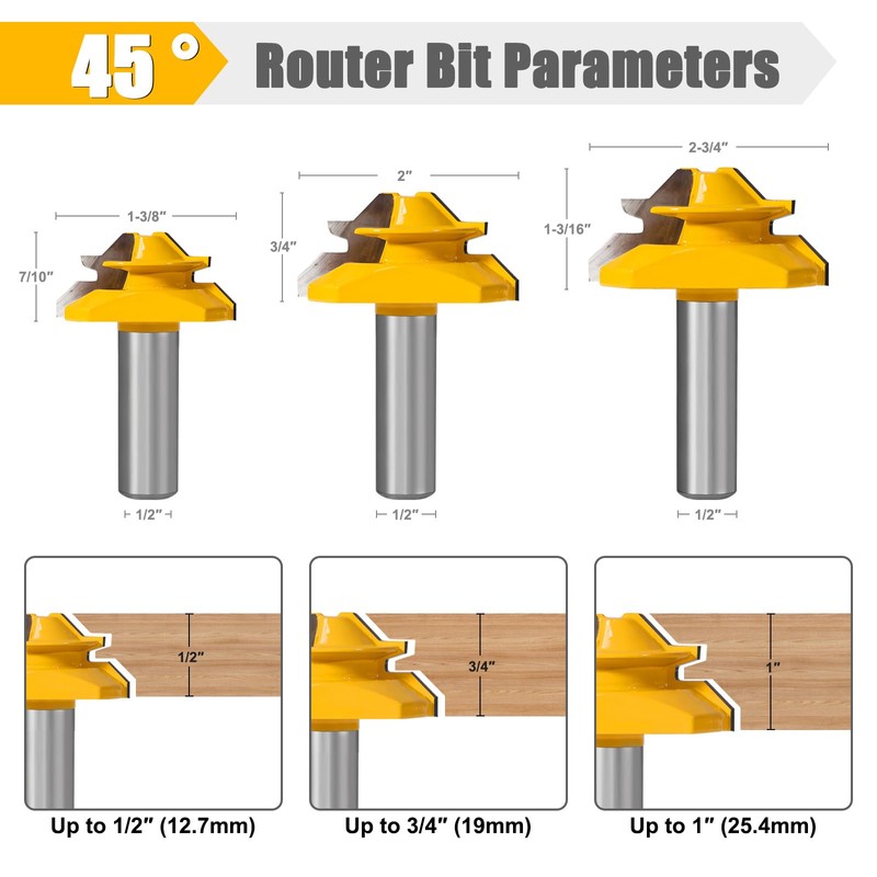 yqlbgprj Lock Miter Router bit，45 Degree Lock Miter Router bit