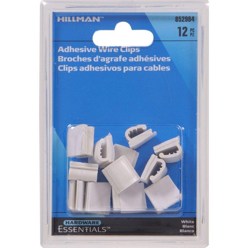 Hillman Hardware Essentials Adhesive Wire Clip White 12 Pack 852984