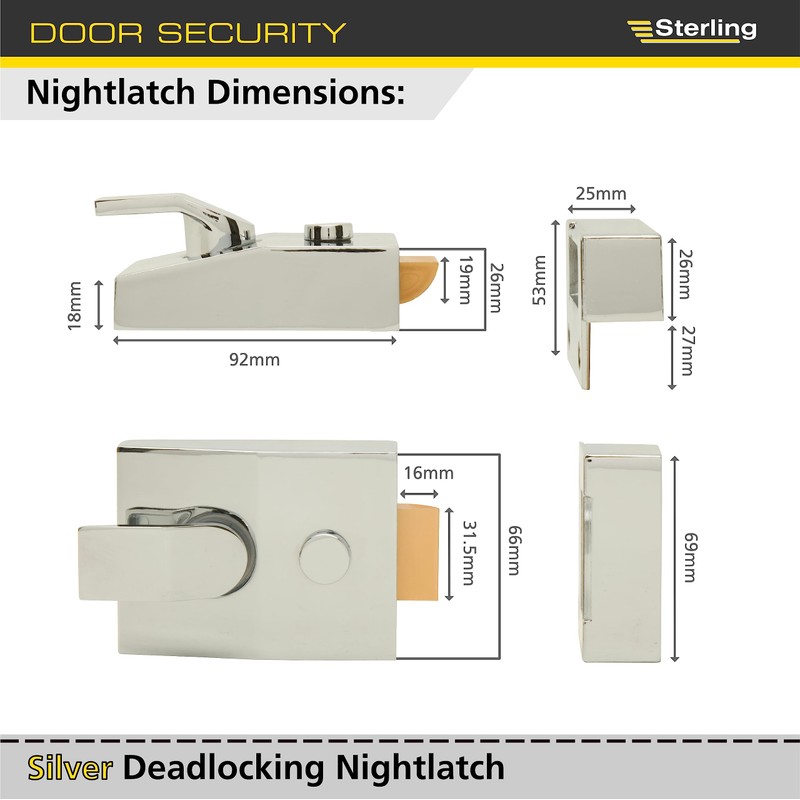 Sterling NLC101 Dead Lock Standard Night Latch Plate, Chrome