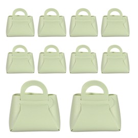 uxcell 10Pcs PU Leather Green Gift Boxes with Handles, 6 x 3 x 6 Party Favor Bag with Ribbon Reusable Candy Gift Boxes for Weddings Bridal Baptisms Party Decoration