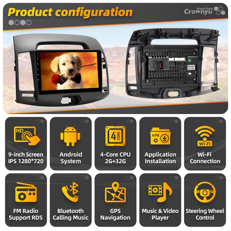Crownyu for Elantra 2007 2008 2009 2010 Radio Compatible with