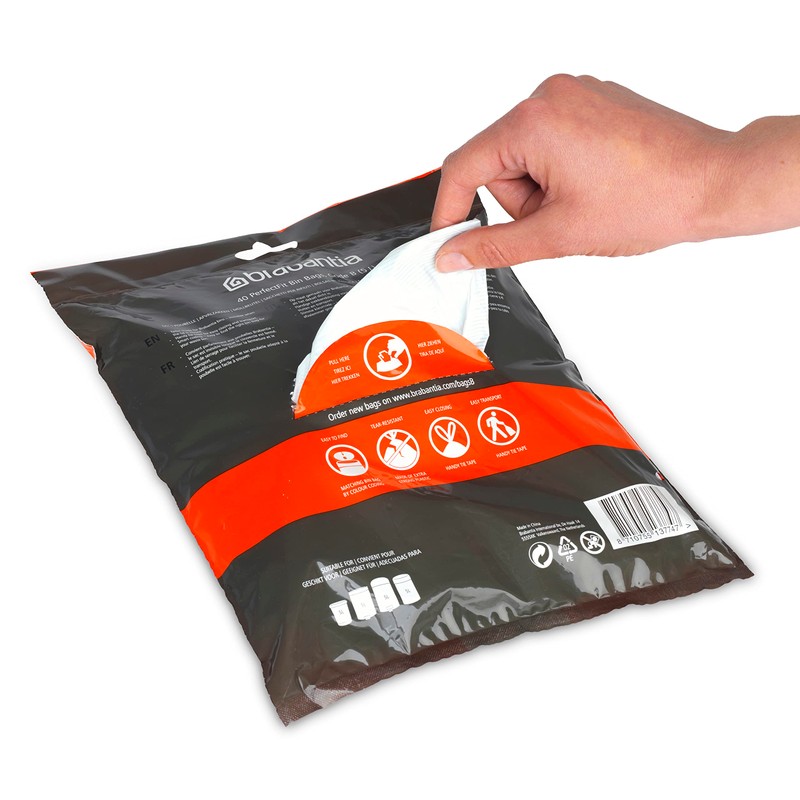 Brabantia PerfectFit Trash Bags (Size B/1.3 Gal) Thick Plastic Trash