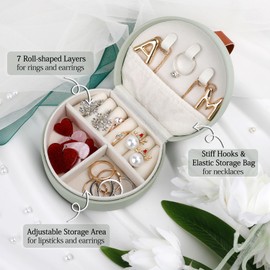 Inital Jewelry Box Small Travel Jewelry Case for Women Cute Mothers Day Gifts for Her Unique Birthday Mother's Day Galentines Day Gift for Mom Girlfriend Daughter Aunt Sister Friend Wife Green M