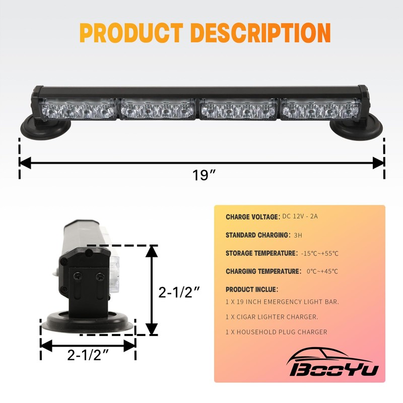 BooYu 19" Red/Blue Police Emergency Strobe Lights Bar for Trucks/Vehicle/Car,