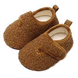 Scurtain Kids Toddler Slippers Socks Artificial Woolen Slippers for Boys Girls Baby with Non-Slip Rubber Sole 2027 Brown 13-13.5 Little Kid