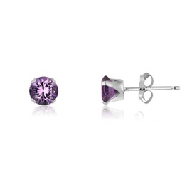 2MM Classic Brilliant Round Cut Cubic Zirconia (CZ) Sterling Silver Solitaire Stud Earrings/Ear Studs for Women Ladies Girls - Birthstone Earrings - AMETHYST PURPLE. 2-AMET