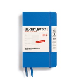 LEUCHTTURM1917 370503 Weekly Calendar and Notebook 2025, Pocket A6 Hardcover – 12-Month Planner, 80 g, Lined – Sky