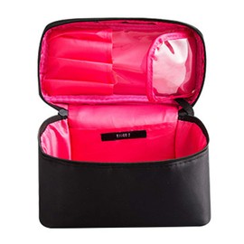 Teddy Bag129 Cosmetic Makeup Mesh Pouch, Set of 2, Large Capacity, Functional, Small Storage Case, Leather Look with Strap, black & pink
