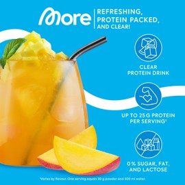 MORE NUTRITION Clear Protein Whey Isolate Powder, Mango Juice, 600 g, 1.32 lbs, 20 Servings Clear Whey - Lactose Free - Muscle Building and Recovery Powder Made in Germany