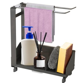 Uneeruiqy Kitchen Rag Rack, Kitchen Sink Caddy Sponge Holder with Dishcloth Drying Rack, Removable Drain Tray, Rotatable Dishcloth Rag Paper Towel Rack, No Drilling