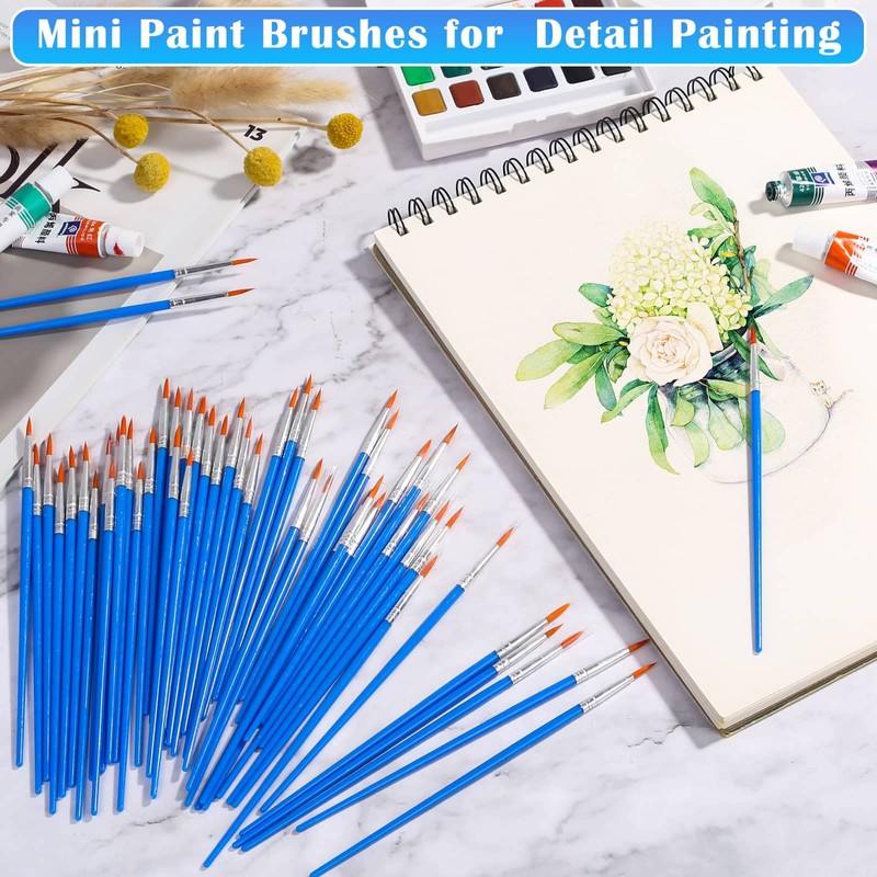 50Pcs Round Paint Brushes Bulk, Anezus Small Paint Brushes Classroom