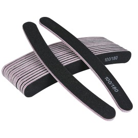 URAQT 15PCS Nail Files, Professional Nail File Double Sided Set, Curved Fingernail Files, Emery Board Manicure Tools for Home and Salon Use 100/180 grit (Black)