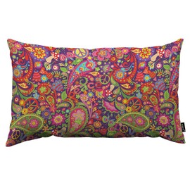 HOSNYE Hippie Vivid Pattern Throw Pillow Cover Colorful Flowers Peace Symbol Mushrooms and Paisley Linen Fabric for Couch Bed Sofa Car Waist Cushion Cover 12 x 20 inch Pillow Case