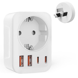 Clomnpe Australia 5-in-1 Travel Adapter with 2 USB 2, USB C (3.4A) and 1 AC, Adapter Australia Germany Plug, Type I Travel Plug for Australia China, Argentina, New Zealand