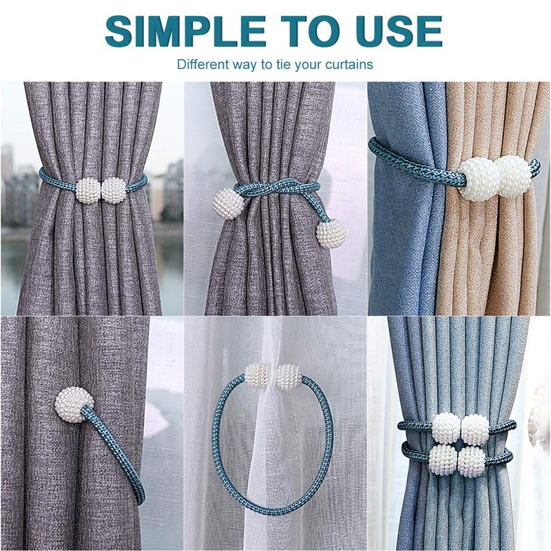 JOYJULY Magnetic Curtain Tiebacks (6 Pack),Modern Pearl Curtain Drapes Clips