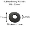 M8 X 25mmmm Black Rubber Penny Washers (Pack of 10)