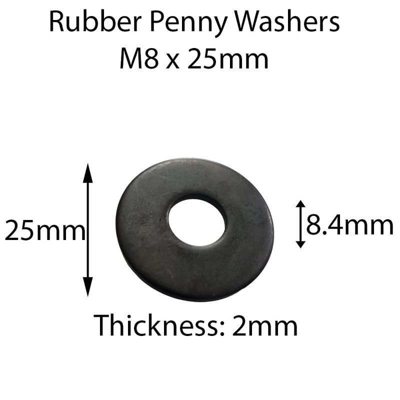 M8 X 25mmmm Black Rubber Penny Washers (Pack of 10)