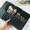SIS-020 14-Piece Dark Green Makeup Brush and Pouch Set - Eye & Eyeshadow Brushes Set 3ea