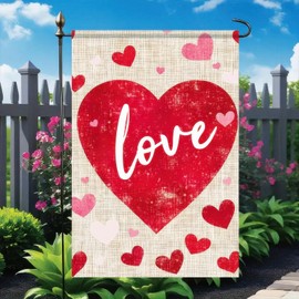 BlissYard Happy Mother's Day Garden Flag 12x18 Inch Double Sidedt Red and White Love Hearts Yard Flag Love House Banner for Holiday Welcome Yard Outdoor Flag Lawn House Home Decor Decoration