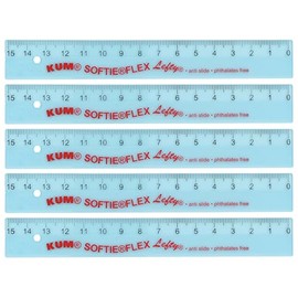 KUM AZ902.01.16-B - Left Handed Ruler 15 cm Blue Flexible Pack of 5 School Supplies