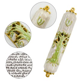 MrMrKura Mezuzah with Scroll for Door, Enamel&Zinc Alloy Blessing Mezuzah for Door, Colored Painted Mezuzah Case Mezuzha Scroll Kosher for Jewish Gifts/Jewish Decor, Christmas, Easter (Green)