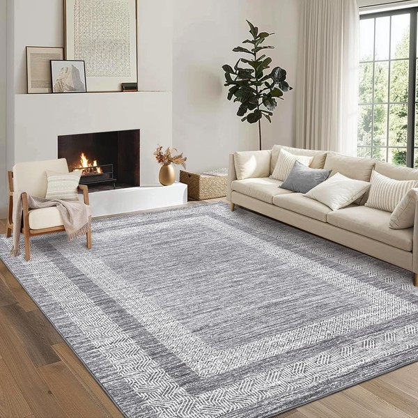 Garveehome Modern Geometric Area Rug 4x6 Distressed Bordered Washable Non