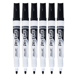 DOLLAR HLB2 Dry Erase Whiteboard Marker Pens, BLACK, Bullet Tip (2.0mm), Pack of 6, Dry Wipe Broad Markers, School Office Business Hospital Everyday Use