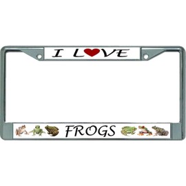 I Love Frogs Chrome License Plate Frame