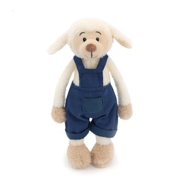 Exquisitely Crafted Fluffy Sheep Plush Toy Dressed in Adorable Navy Corduroy Overalls - Super - Soft, Huggable Stuffed Animal, Perfect for Kids' Bedtime Cuddles and as a Delightful Home Decor Accent