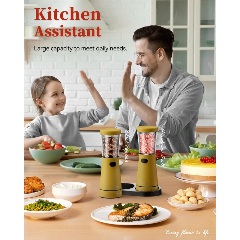 Electric Salt and Pepper Grinder Set with Storage Base, Stainless