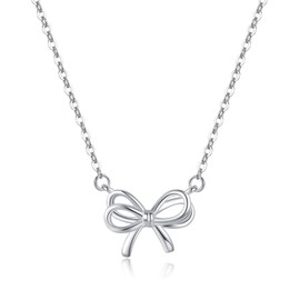 Reffeer 925 Sterling Silver Bow Necklace Pendant for Women Bowknot Necklace (A-Silver)