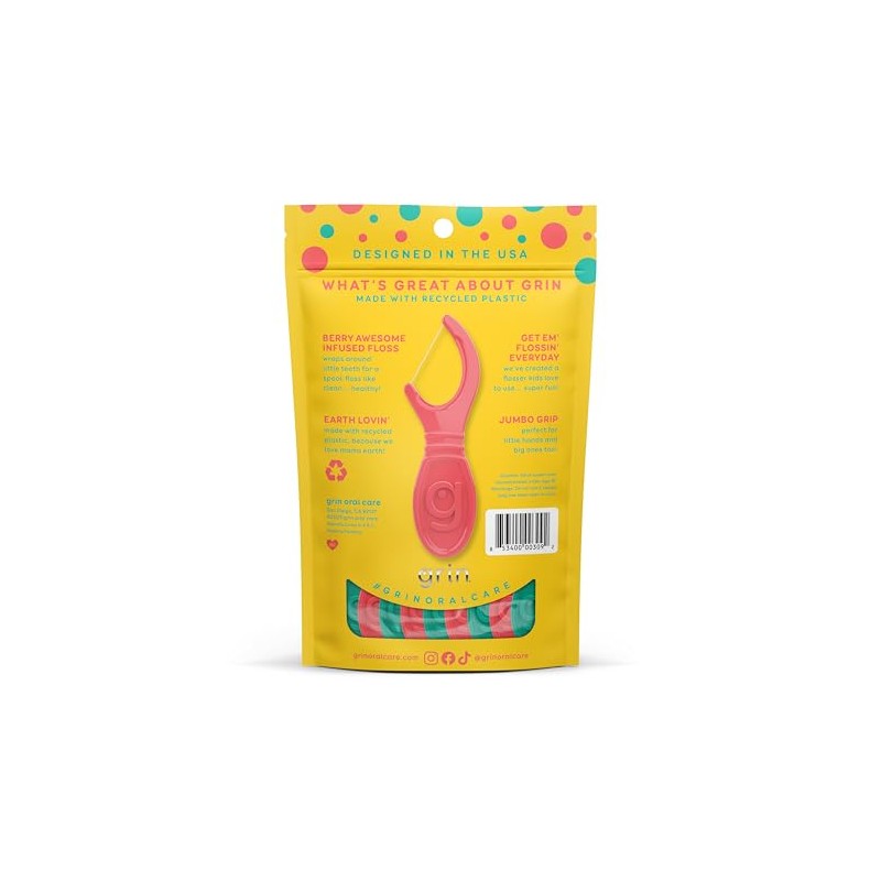 GRIN, Kiddo Flossers, Hilo Dental Divertido y Ecológico para Niños,