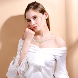 Pack of 3 Pearl Necklace Women's Bracelet Earrings, Artificial Saturn Chain, Women's Pearl Chain, Fashion and Simple Alloy Planet Chain Pearl Necklace with Pendant, Gift for Girls, Women, Lovers,