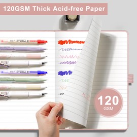 EMSHOI A5 Notebook Lined Journal - 120 GSM Paper Hardcover Notebook for Work, 160 Pages College Ruled Notebook, Leather Writing Journal for Women, Men, Work, School, 14.5 X 21 cm -Rose Gold