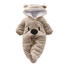sunnymi 0-24 Months Baby Bear Velvet Hoodie Christmas Jumpsuit Winter Clothing Set, Khaki Bear