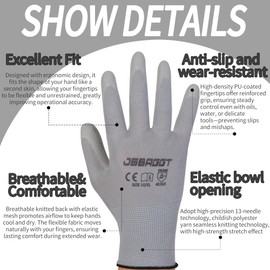 JSBAGGT Safety Work Gloves Men PU Coated-24 Pairs Gloves For Men & Women Smooth Grip on Palm & Fingers Ideal for Gardening,Mechanics,Lawns and Transportation(Grey-L)