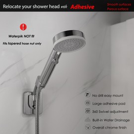 Handheld Shower Head Holder - 360 Swivel Adjustable - Large Adhesive Pad - Wall Mount Shower Wand Holder - (Chrome Finish)