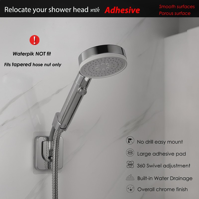 Handheld Shower Head Holder - 360 Swivel Adjustable - Large