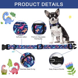 Unique style paws Dog Collar Plastic Buckle with Pendant Blue Dinosaur Park Puppy Collars for Small Medium Large Boys Girls Dogs