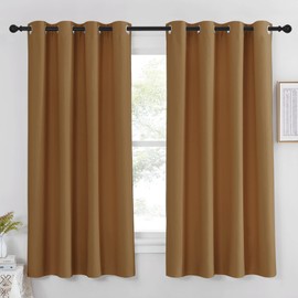 NICETOWN Bedroom Curtain 63 inch Length - Grommet Top Blackout Room Darkening Sound Reduction Privacy Thermal Drape for Flat/Laundry, Gold Brown, W52 x L63, 1 Panel