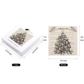 WRAPAHOLIC 50Pcs Christmas Paper Napkins - 3 Ply Black Christmas Tree and Song Disposable Luncheon Napkin for Xmas Party Supplies Tableware - 6. 5 x 6.5 In