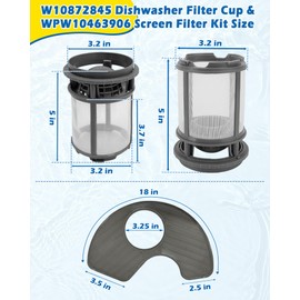 IWIWE W10872845 Dishwasher Pump Filter Cup & WPW10463906 Screen Filter - Compatible with Whirlpool/Kenmore/KitchenAid Dishwasher - Replaces AP6030094 PS11759673 W10393351 AP6021820 PS11755148 2312301