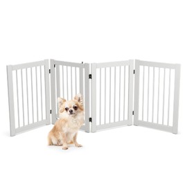 PETSITE Indoor Dog Gate with Walk Through Door, 30 x 80 inch Freestanding 4-Panel White Wooden Pet Gate, Foldable Indoor Dog Puppy Fence for Doorway Stairs Yard